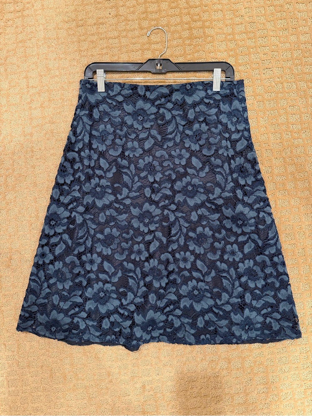 Zara Navy Blue Floral Lace A-Line Skirt
